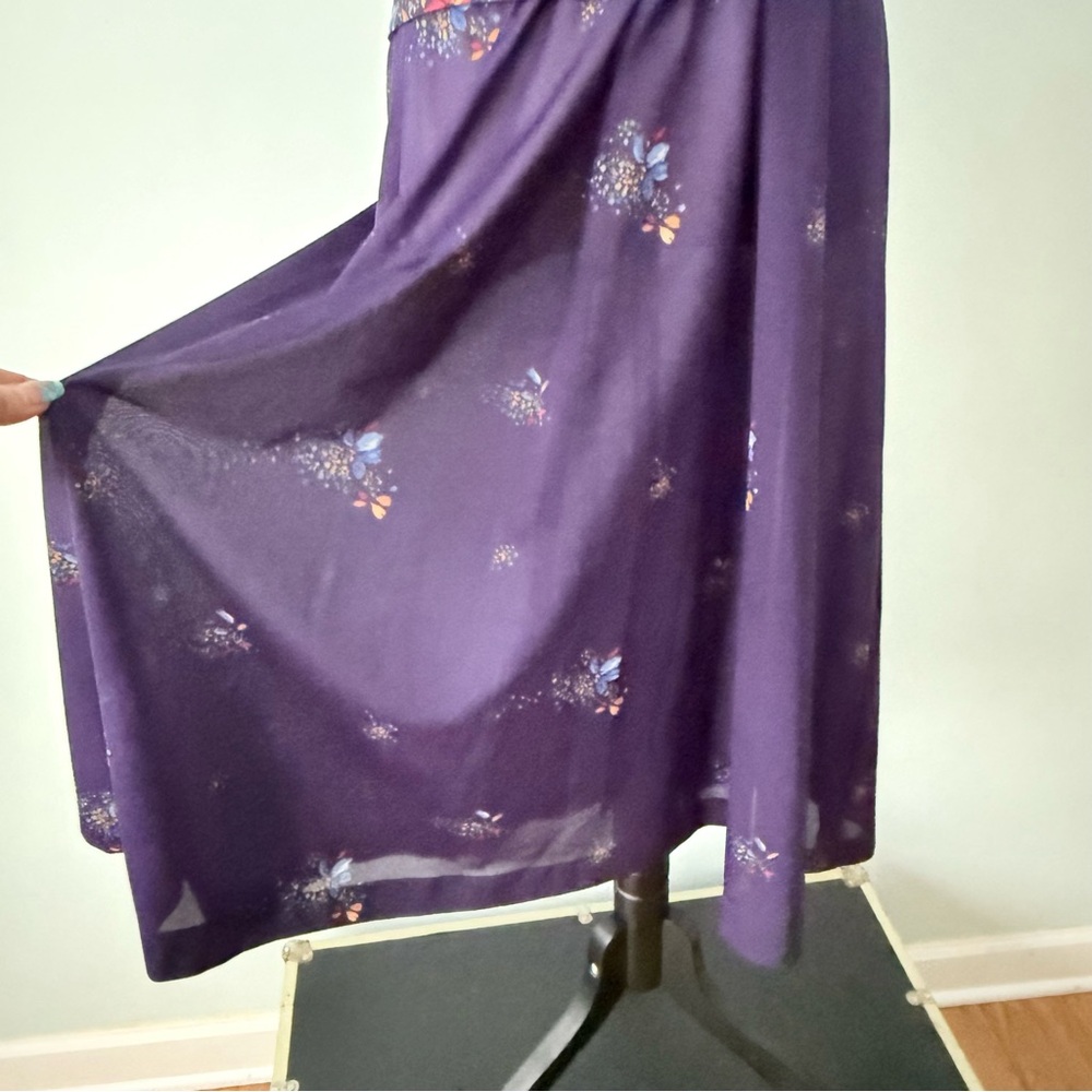 Vintage 1970s It’s A Lehigh Sheer Floral Wrap Midi Dress Purple Boho - Picture 5 of 15